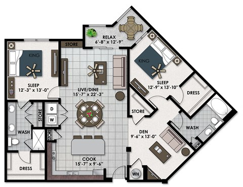 a floor plan of a bedroom apartment